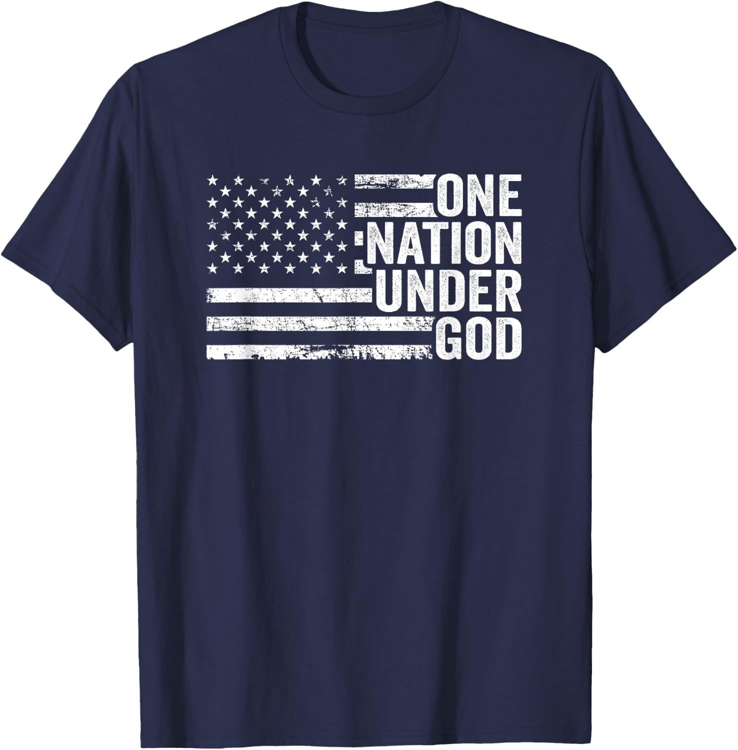 ONE NATION UNDER GOD - Christian USA Patriotic American Flag T-Shirt - T-Shirt | Navy