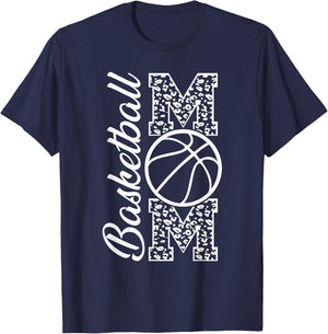 Basketball Mom Leopard Print Cheetah Proud Mother Mom T-Shirt - T-Shirt | Navy