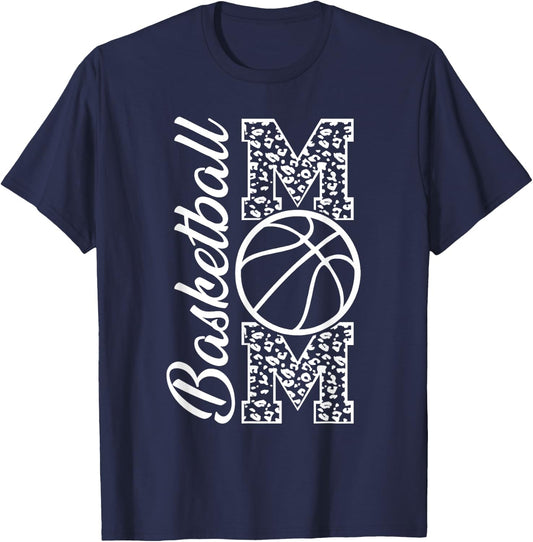 Basketball Mom Leopard Print Cheetah Proud Mother Mom T-Shirt - T-Shirt | Navy