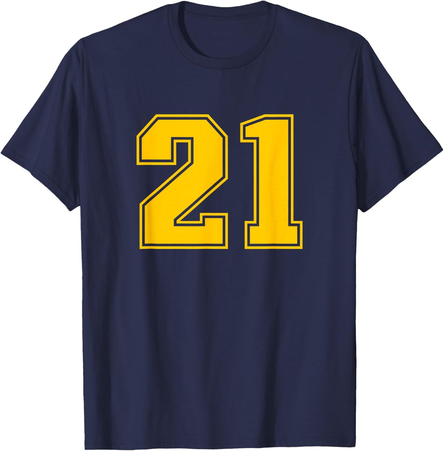 Number #21 Yellow Sport Uni Number T-Shirt - T-Shirt | Navy