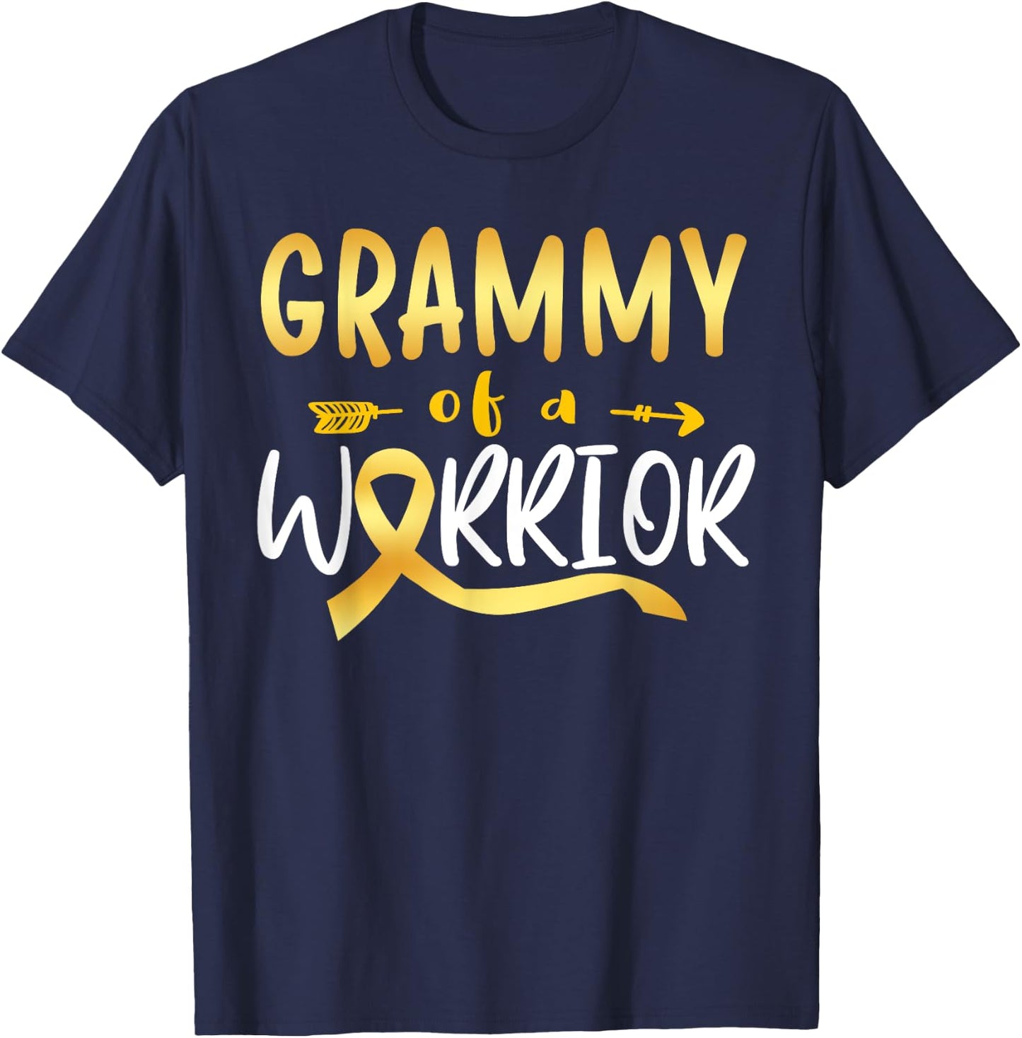 Grammy of the Warrior Childhood Cancer Awareness Gold Ribbon T-Shirt - T-Shirt | Navy