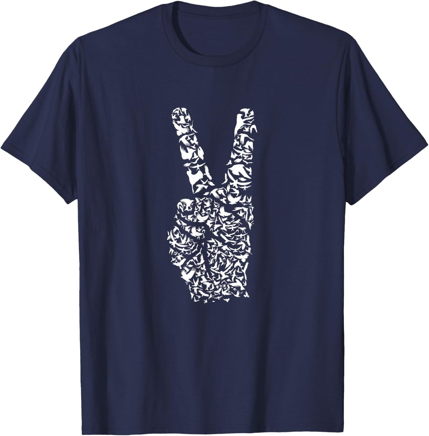 WHITE DOVES PEACE SIGN HIPPIE 60s 70s RETRO DESIGN VINTAGE T-Shirt - T-Shirt | Navy