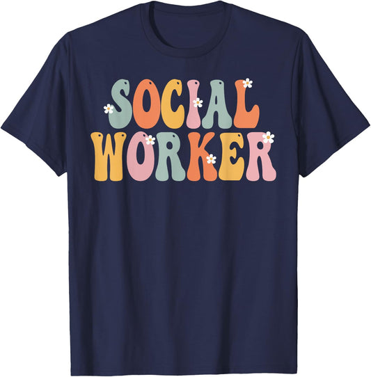 Social Worker Week Groovy Appreciation Day Work T-Shirt - T-Shirt | Navy