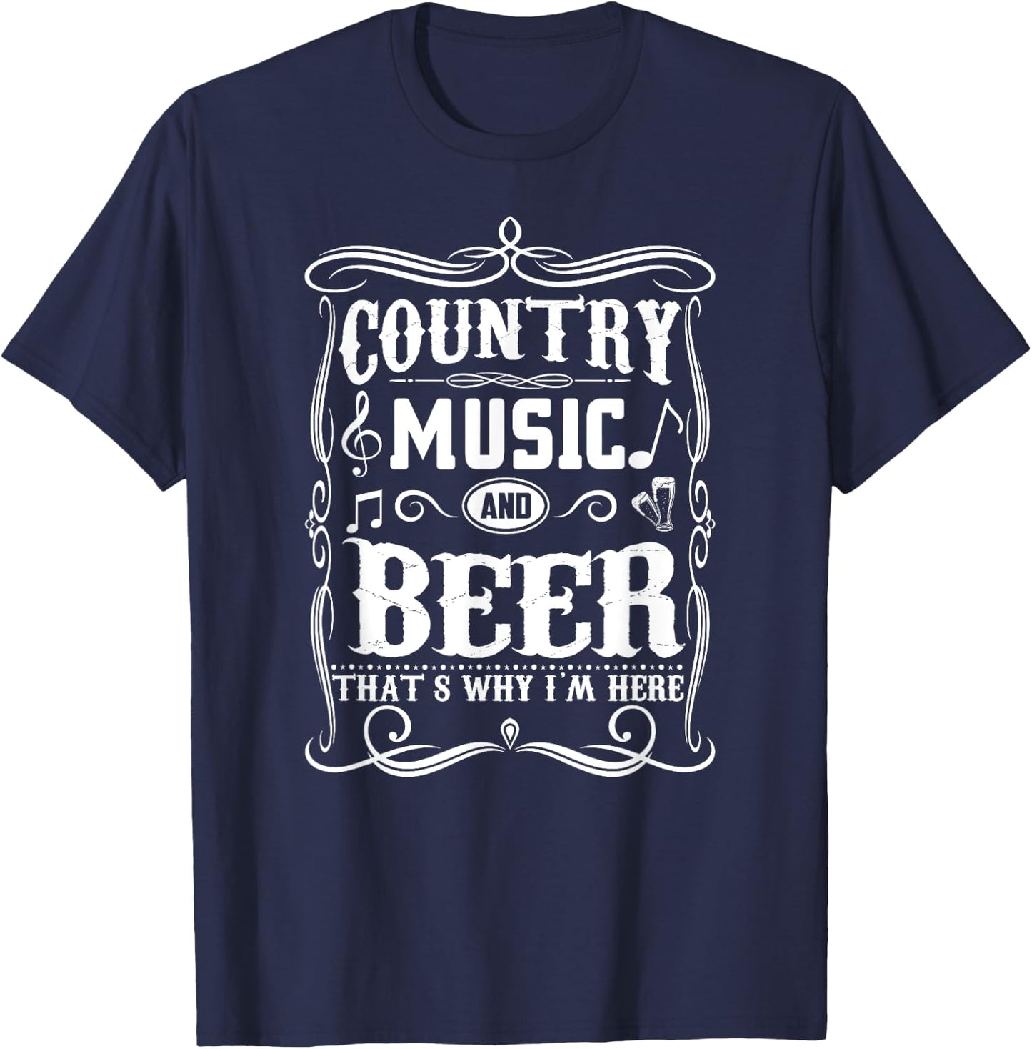Country Music Beer Lover Vintage Guitar Cowboy Boots Product T-Shirt - T-Shirt | Navy