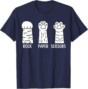 Funny Cat Animal Rescue Pet Lover Apparel Rock Paper Scissors Hand Game Cute Paw Funny Cat T-Shirt - T-Shirt | Navy