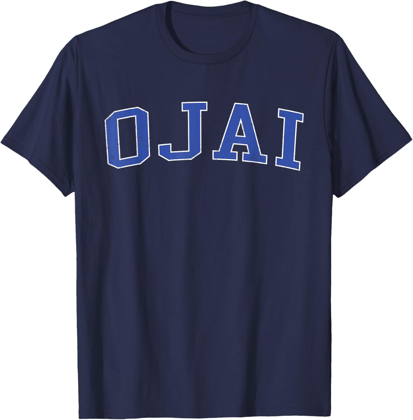 Vintage Ojai CA Distressed Blue Varsity Style T-Shirt - T-Shirt | Navy