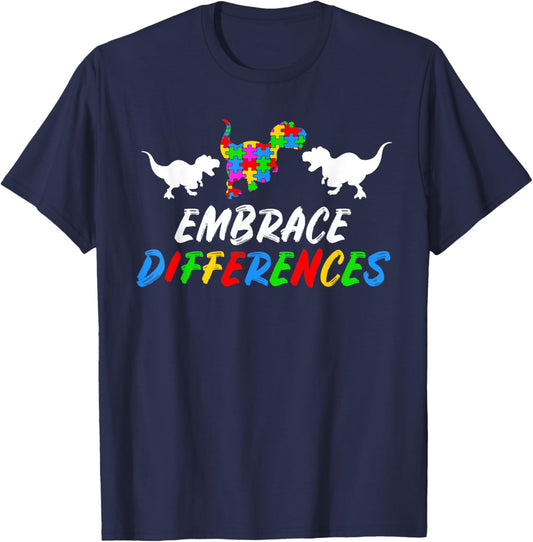 Austism Awareness Month Puzzle Piece Gift | Kids Dino Trex T-Shirt - T-Shirt | Navy