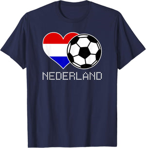 Nederland Soccer Dutch Flag Love Netherlands Pride Heart T-Shirt - T-Shirt | Navy
