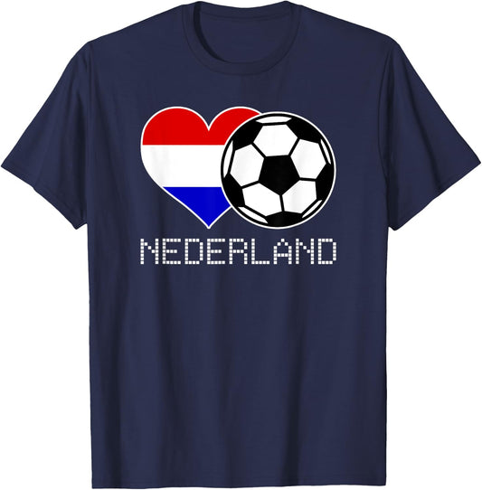 Nederland Soccer Dutch Flag Love Netherlands Pride Heart T-Shirt - T-Shirt | Navy