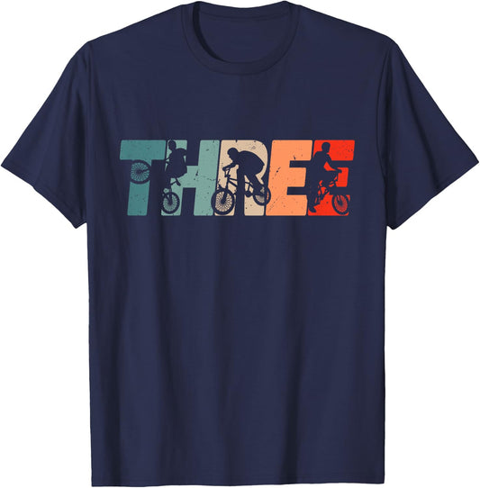 Kids 3 Year Old BMX Rider Birthday Party Boys Dirt Biking 3rd T-Shirt - T-Shirt | Navy