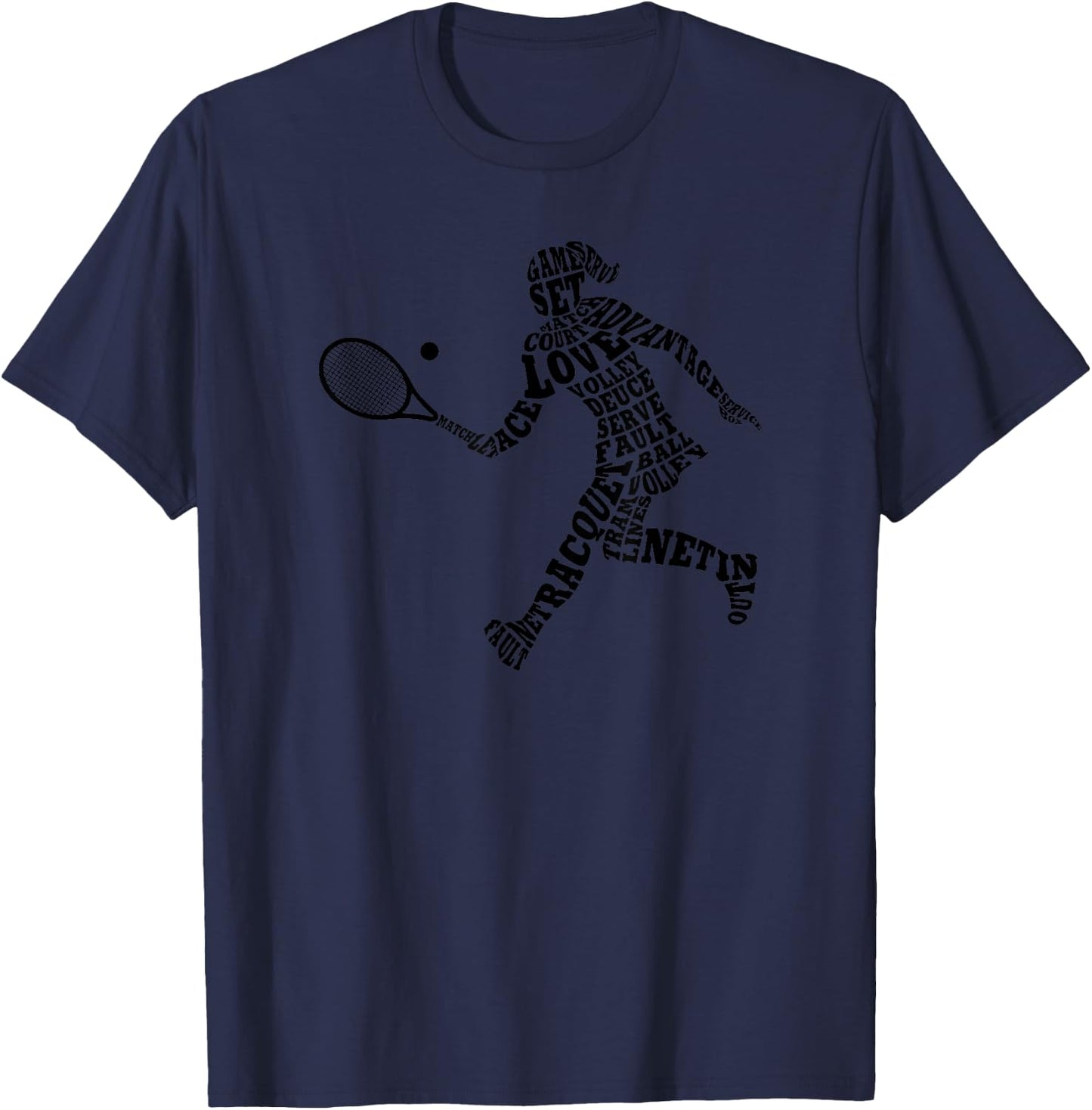 Female Tennis Player Typography Word Art T-Shirt - T-Shirt | Navy