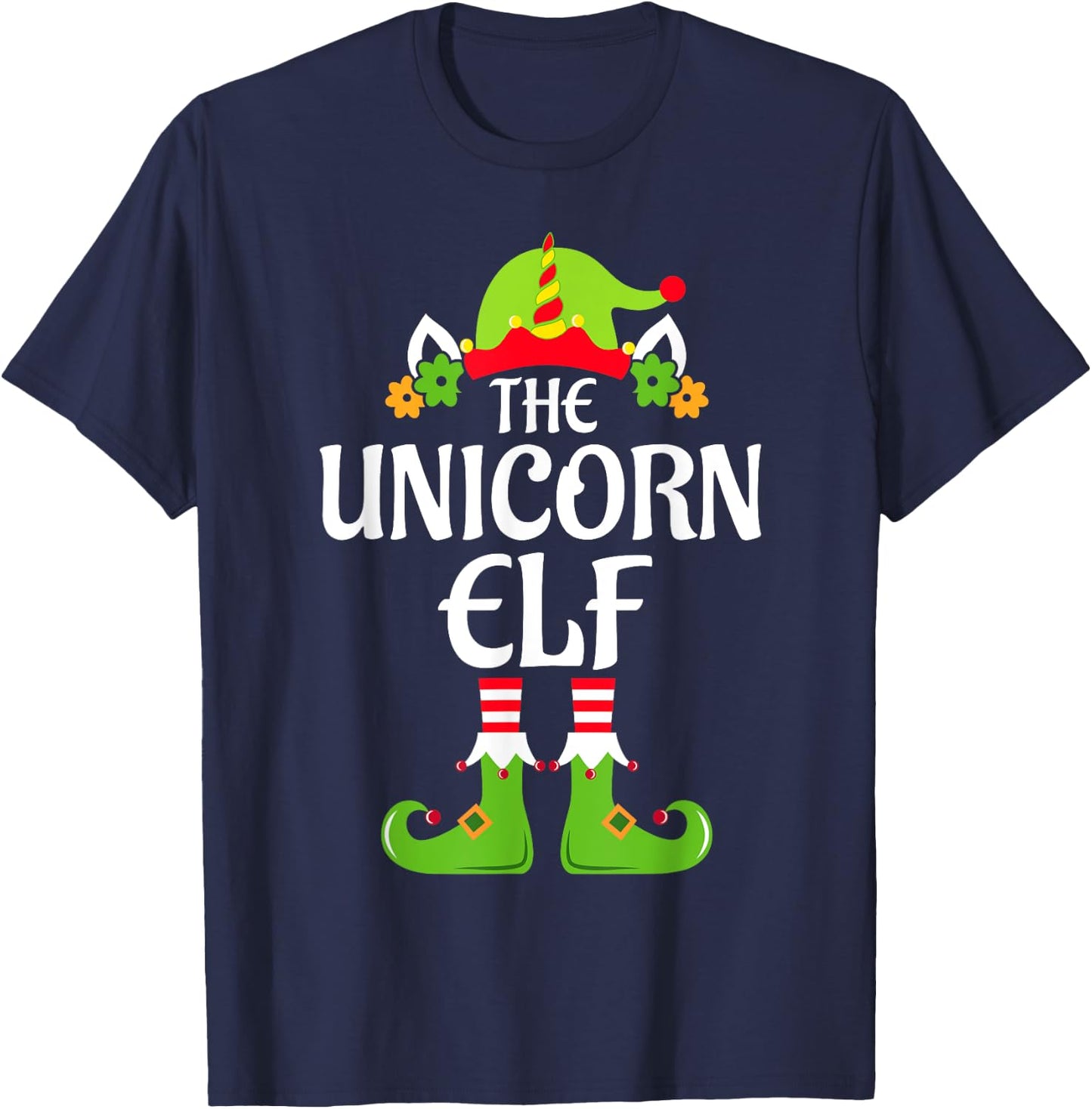 Unicorn Elf Matching Family Group Christmas Party Xmas Funny T-Shirt - T-Shirt | Navy