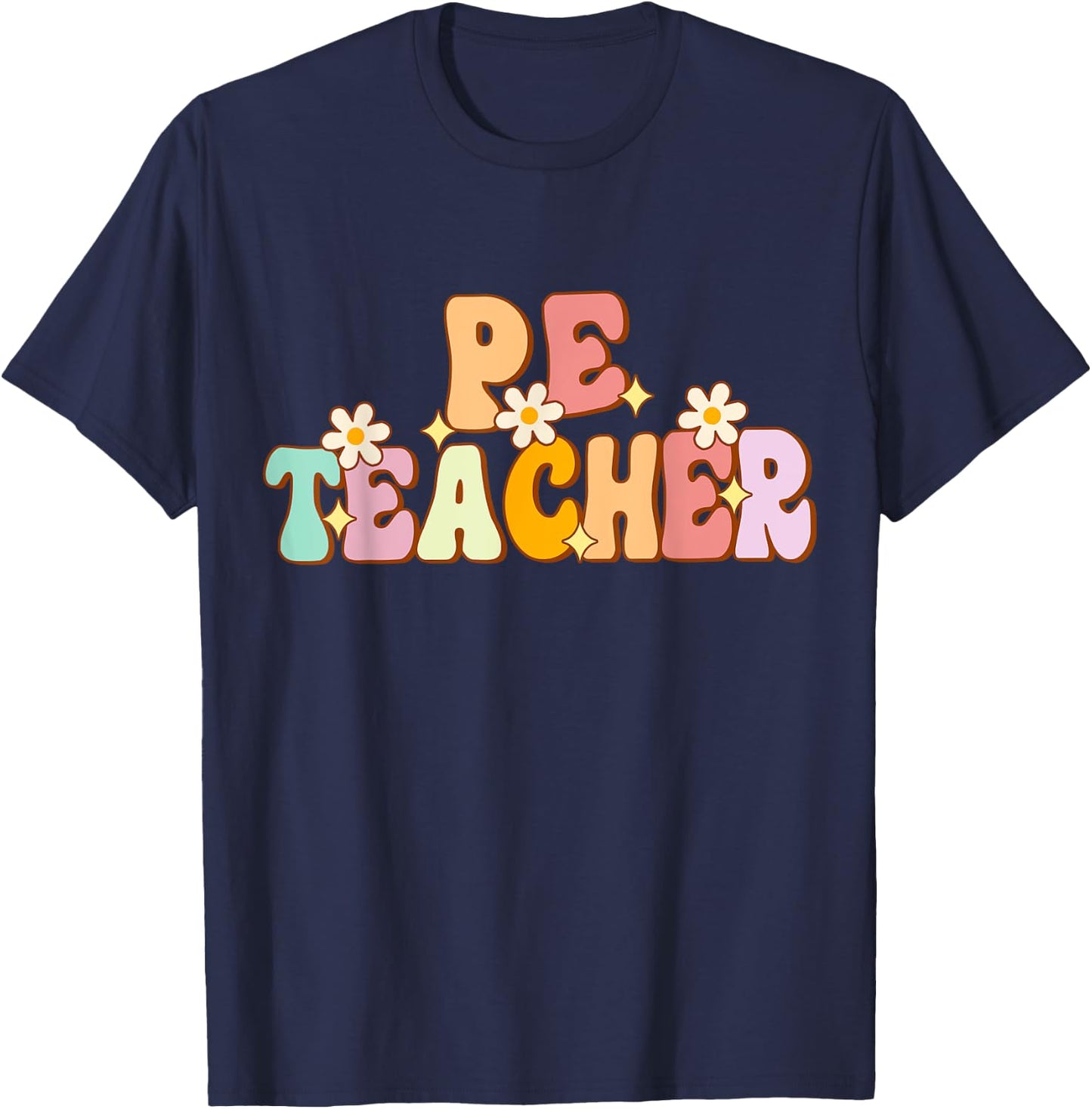 Groovy Physical Education Teacher PE Squad back To School T-Shirt - T-Shirt | Navy