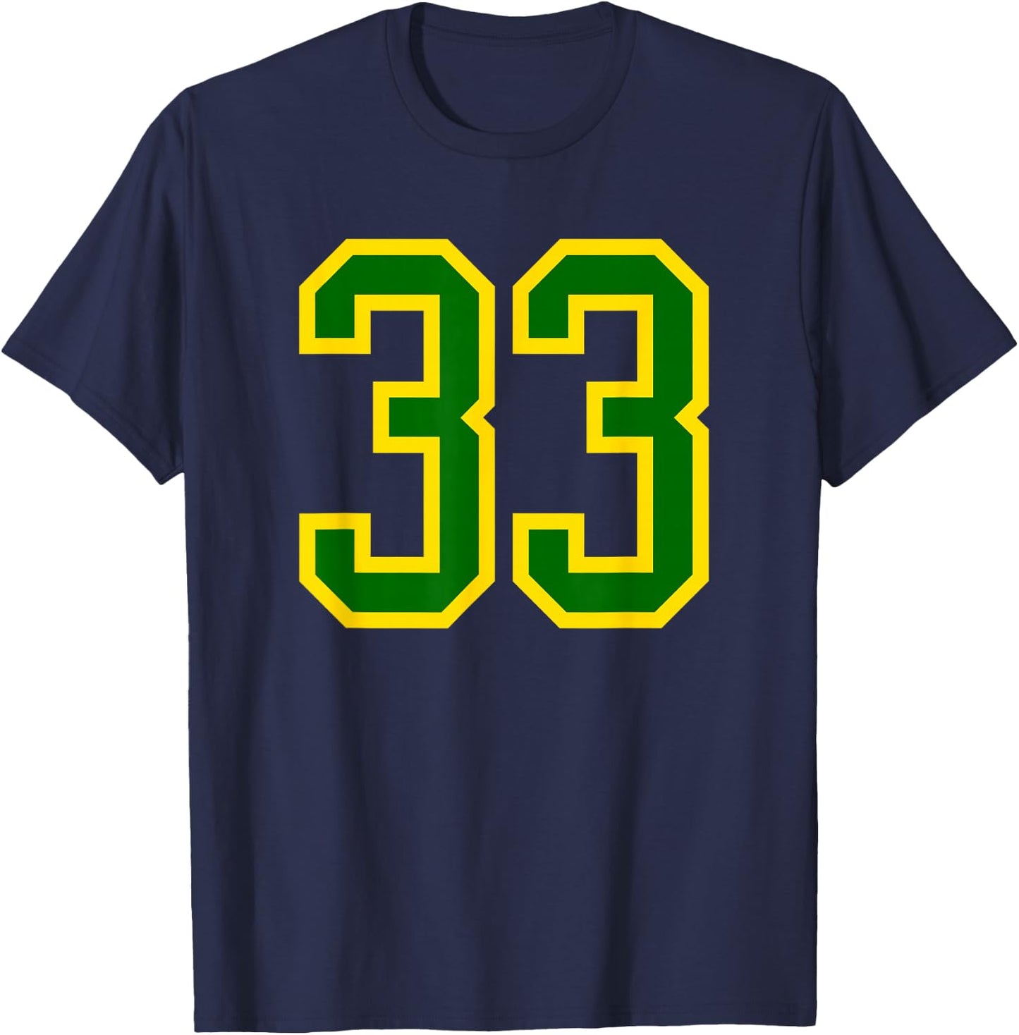 Green Yellow Sports Team Number #33 T-Shirt - T-Shirt | Navy