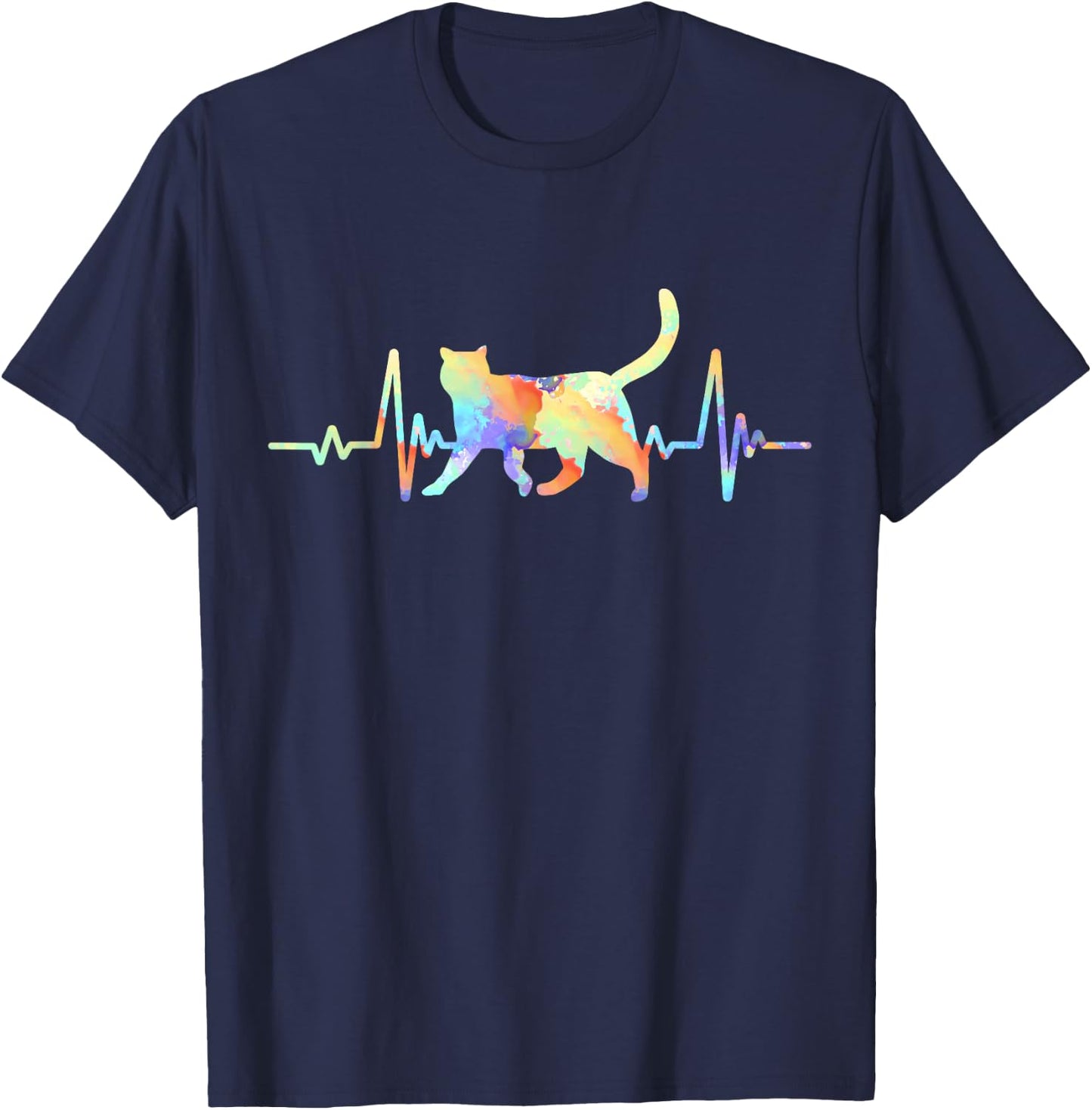 Heartbeat Cat Lover Animal Silhouette Cute Cat Women Kids T-Shirt - T-Shirt | Navy