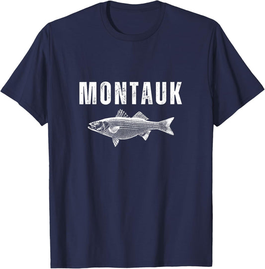 MTK Long Island Montauk New York NY Striped Bass Fishing T-Shirt - T-Shirt | Navy