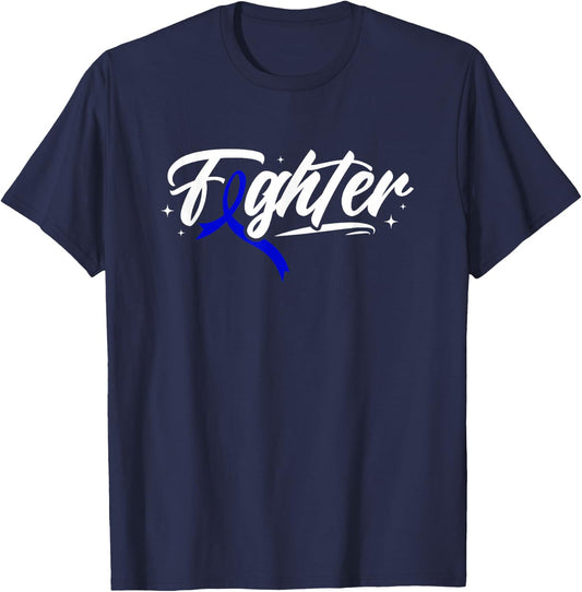 Colon Cancer Fighter Blue Ribbon Awareness Month Support T-Shirt - T-Shirt | Navy