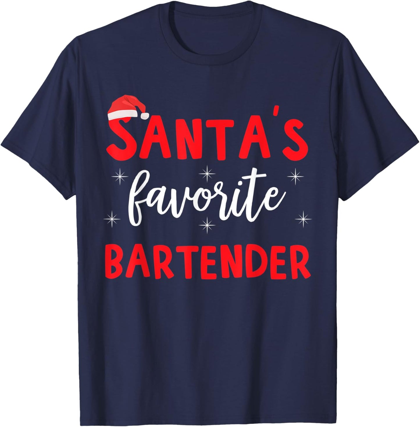 Funny Pajama Xmas Santas Favorite Bartender T-Shirt - T-Shirt | Navy