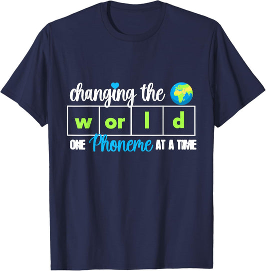 Changing The World One Phoneme At A Time Dyslexia Teacher T-Shirt - T-Shirt | Navy