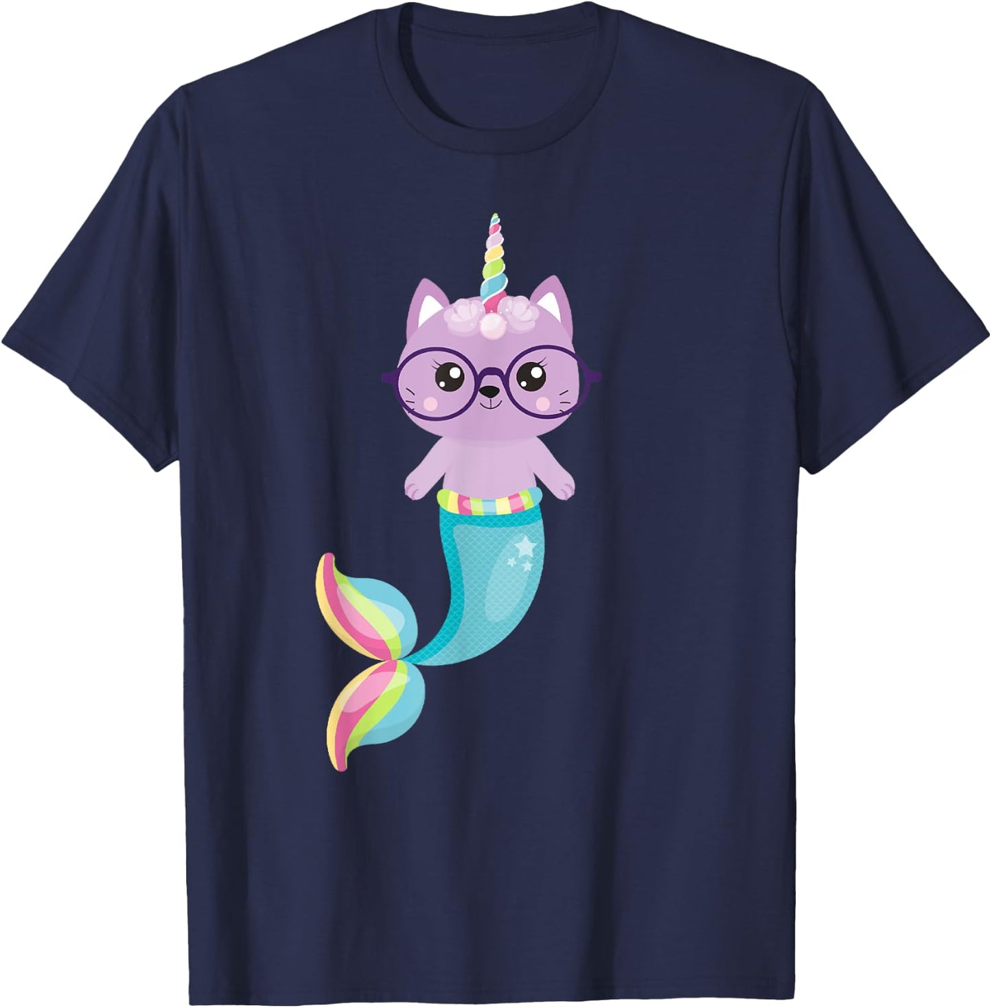 Caticorn Mermaid Unicorn Cat T-Shirt - T-Shirt | Navy