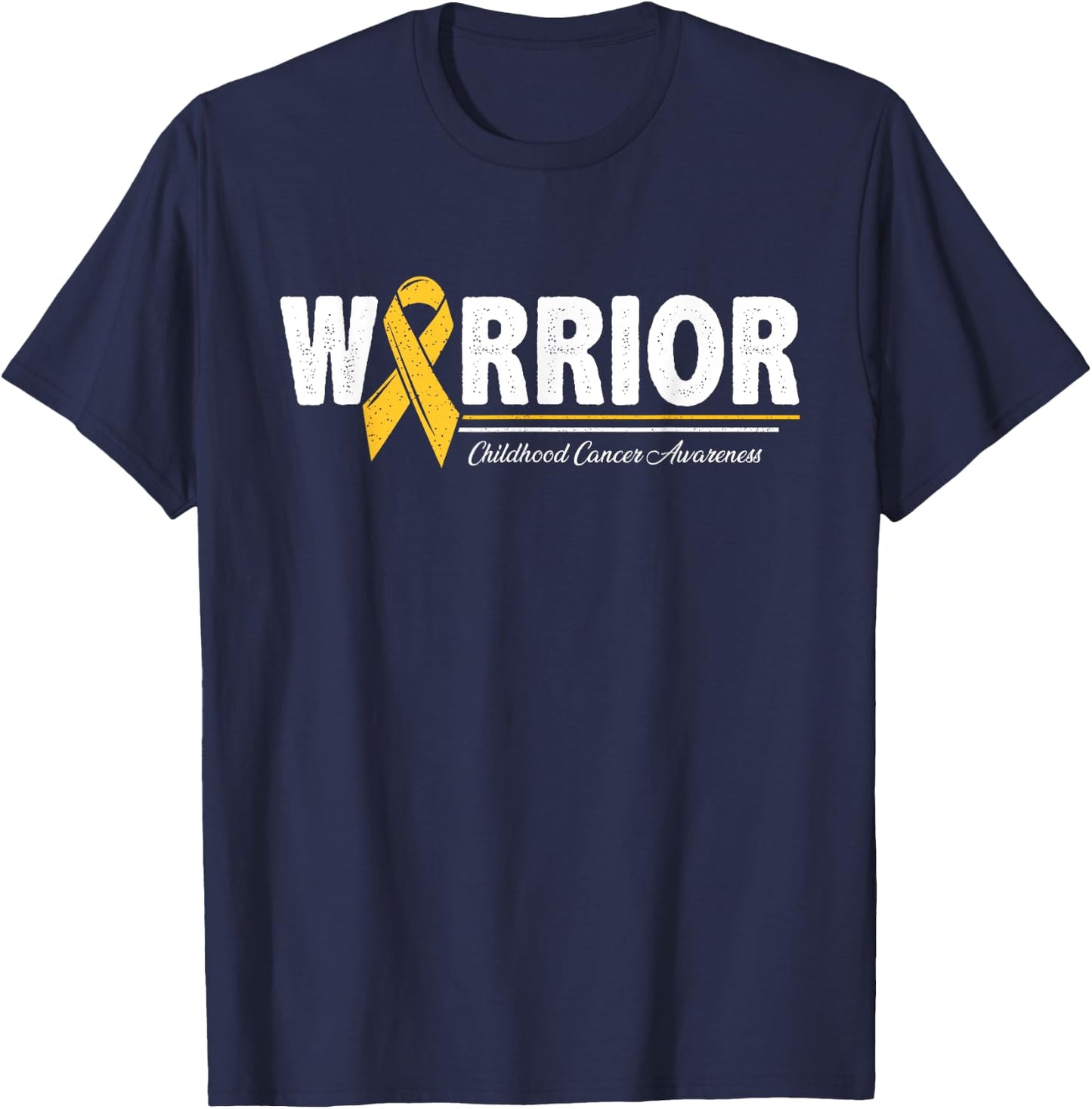 Warrior Childhood Cancer Awareness Ribbon T-Shirt - T-Shirt | Navy