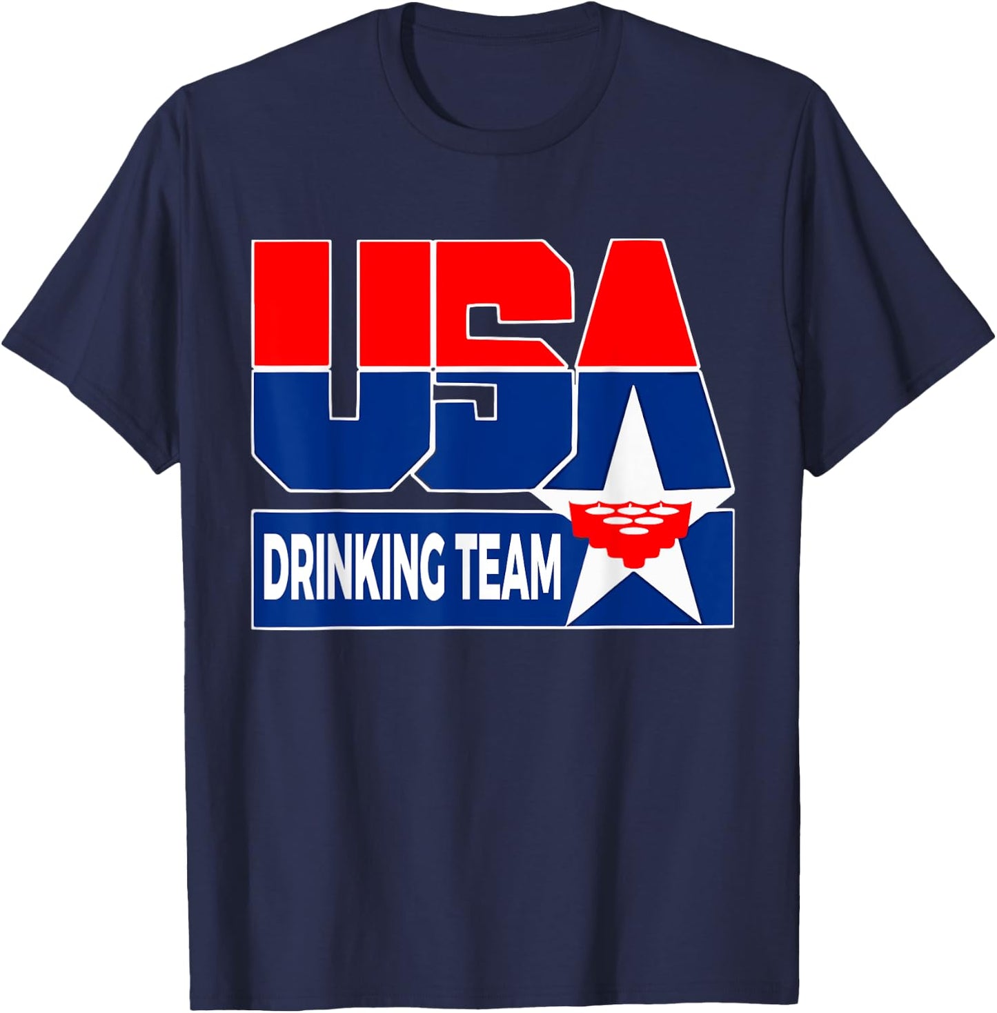 USA Drinking Team American Flag Patriotic Beer Frat Boy Pun T-Shirt - T-Shirt | Navy