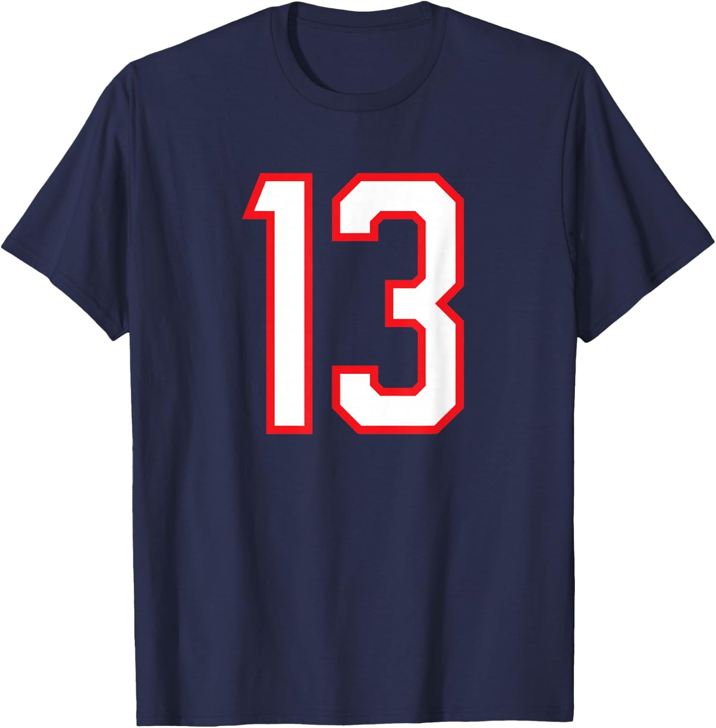 Number #13 White Red Plain Number T-Shirt - T-Shirt | Navy