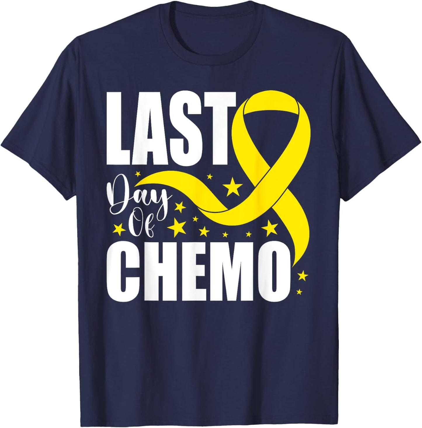 Last Day Of Chemo Yellow Ribbon Sarcoma Bone Cancer Warrior T-Shirt - T-Shirt | Navy