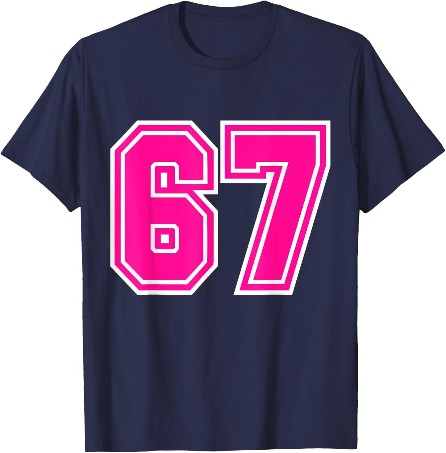 Number #67 Varsity Pink Favorite Number T-Shirt - T-Shirt | Navy