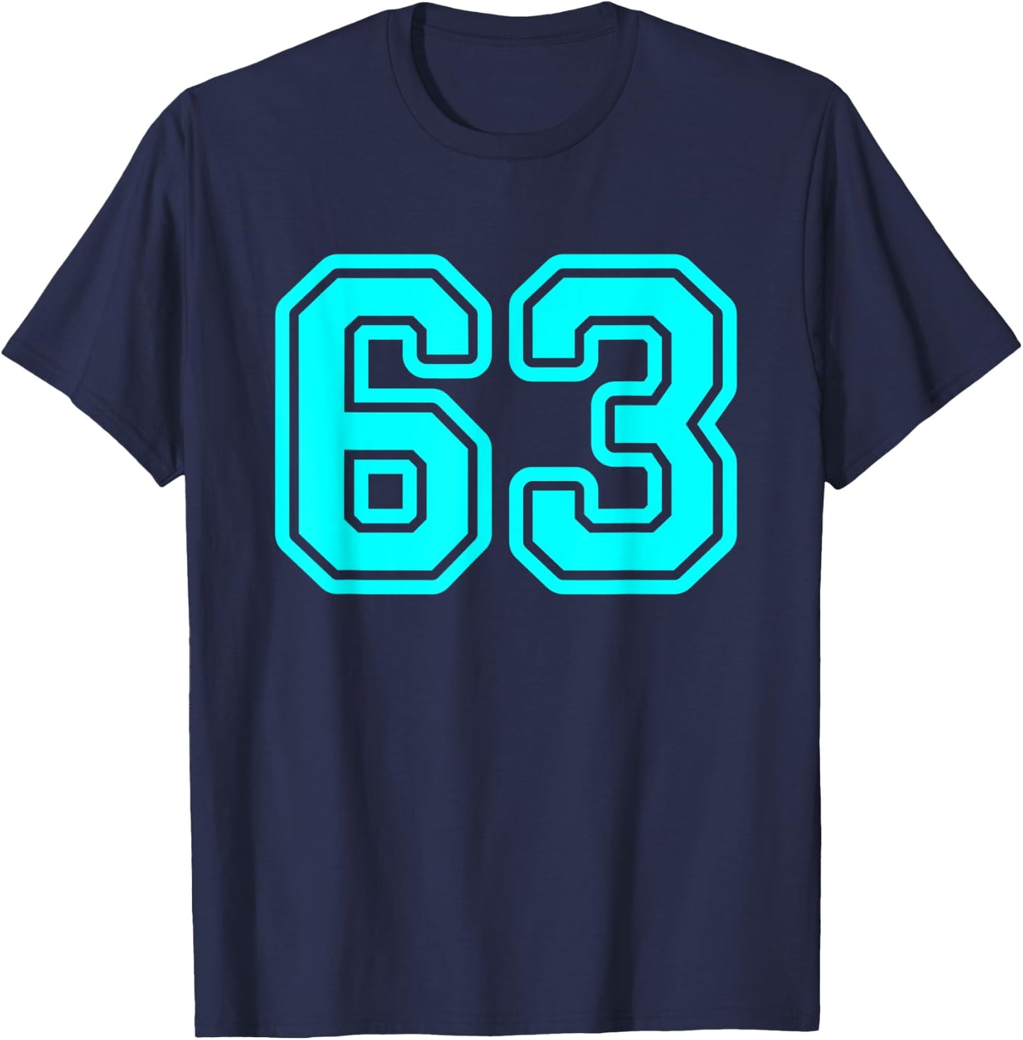 Jersey #63 Cyan Sports Team Jersey Number 63 T-Shirt - T-Shirt | Navy