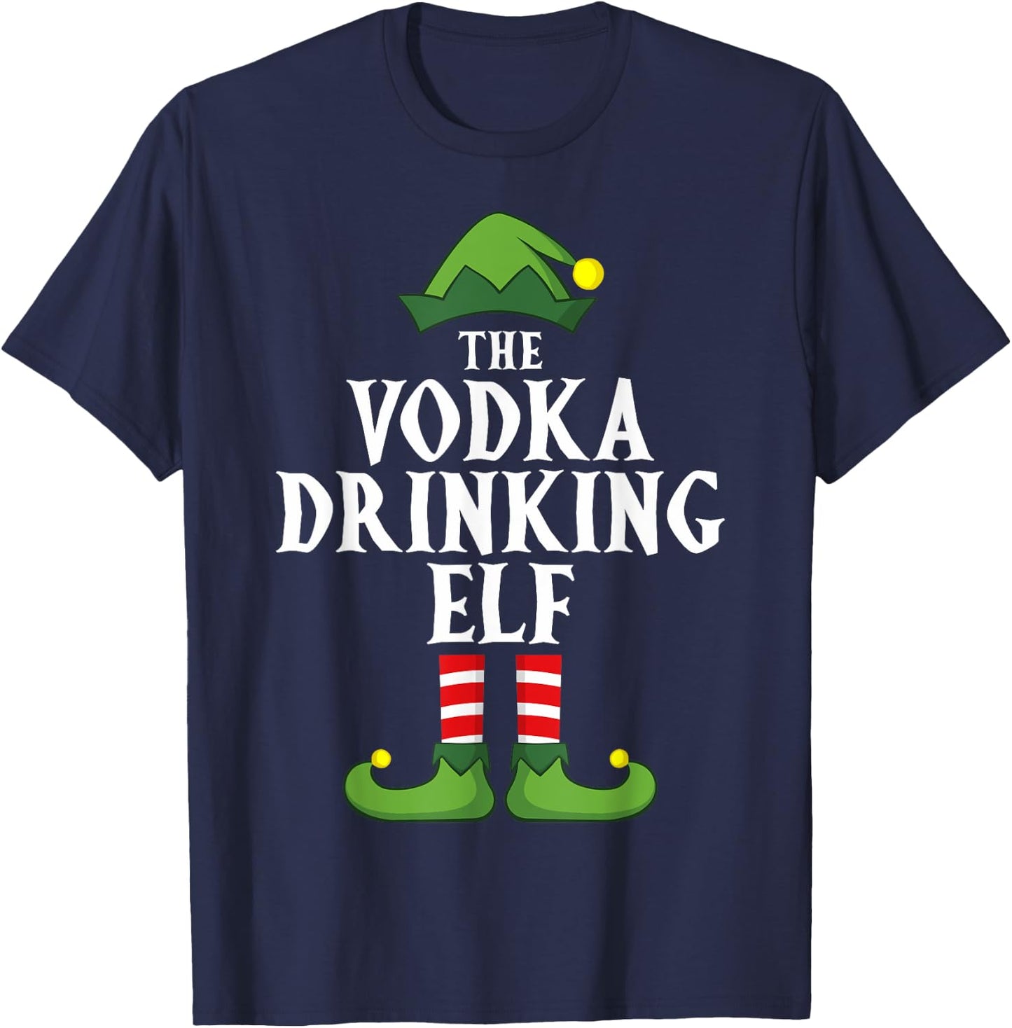 Vodka Drinking Elf Christmas Pajama Family Group Matching T-Shirt - T-Shirt | Navy