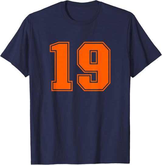 Number #19 Orange Sports Jersey Lucky Number T-Shirt - T-Shirt | Navy
