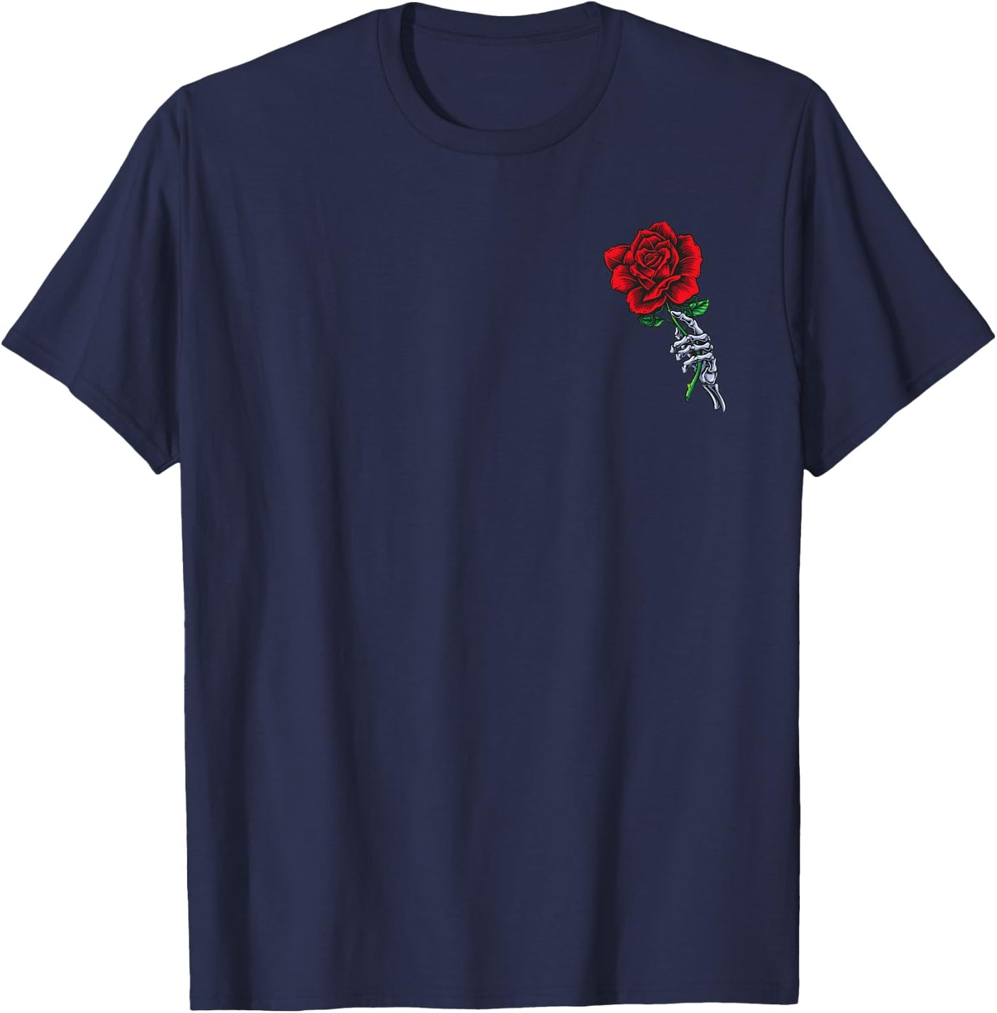 Skeleton Hand Holding Rose | Aesthetic Red Flower T-Shirt - T-Shirt | Navy