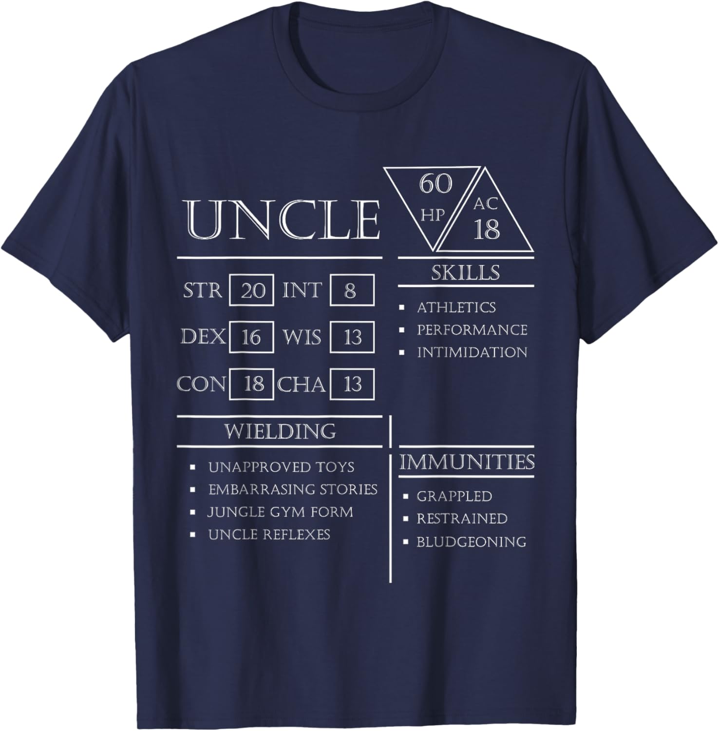 Roleplaying Dice Gamer Dragon Uncle Stat Skills Wielding T-Shirt - T-Shirt | Navy