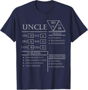 Roleplaying Dice Gamer Dragon Uncle Stat Skills Wielding T-Shirt - T-Shirt | Navy