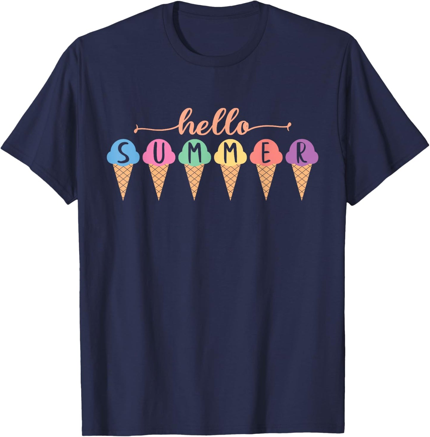 Hello Summer Shirt Summer Ice Cream Hello Summer Women Kids T-Shirt - T-Shirt | Navy
