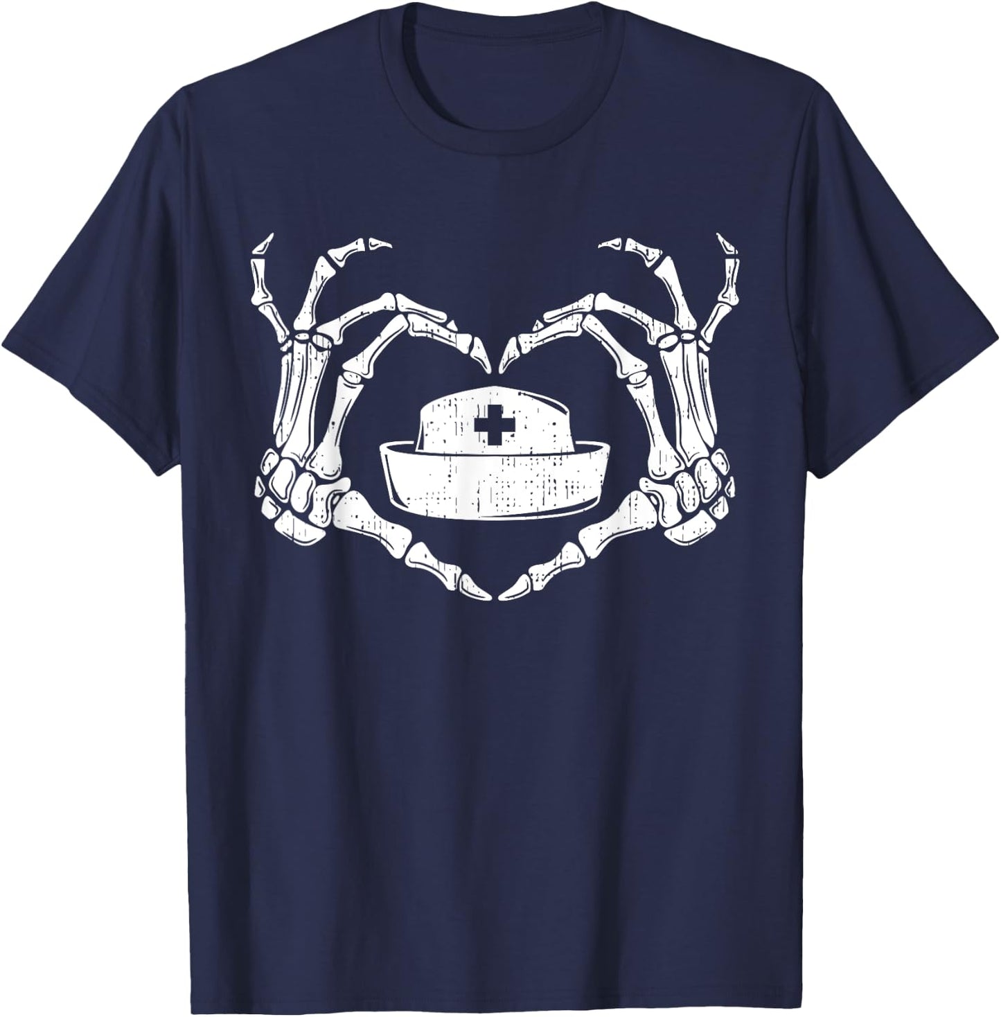 Skeleton Hand Heart Lazy Halloween Costume Funny Nurse RN T-Shirt - T-Shirt | Navy