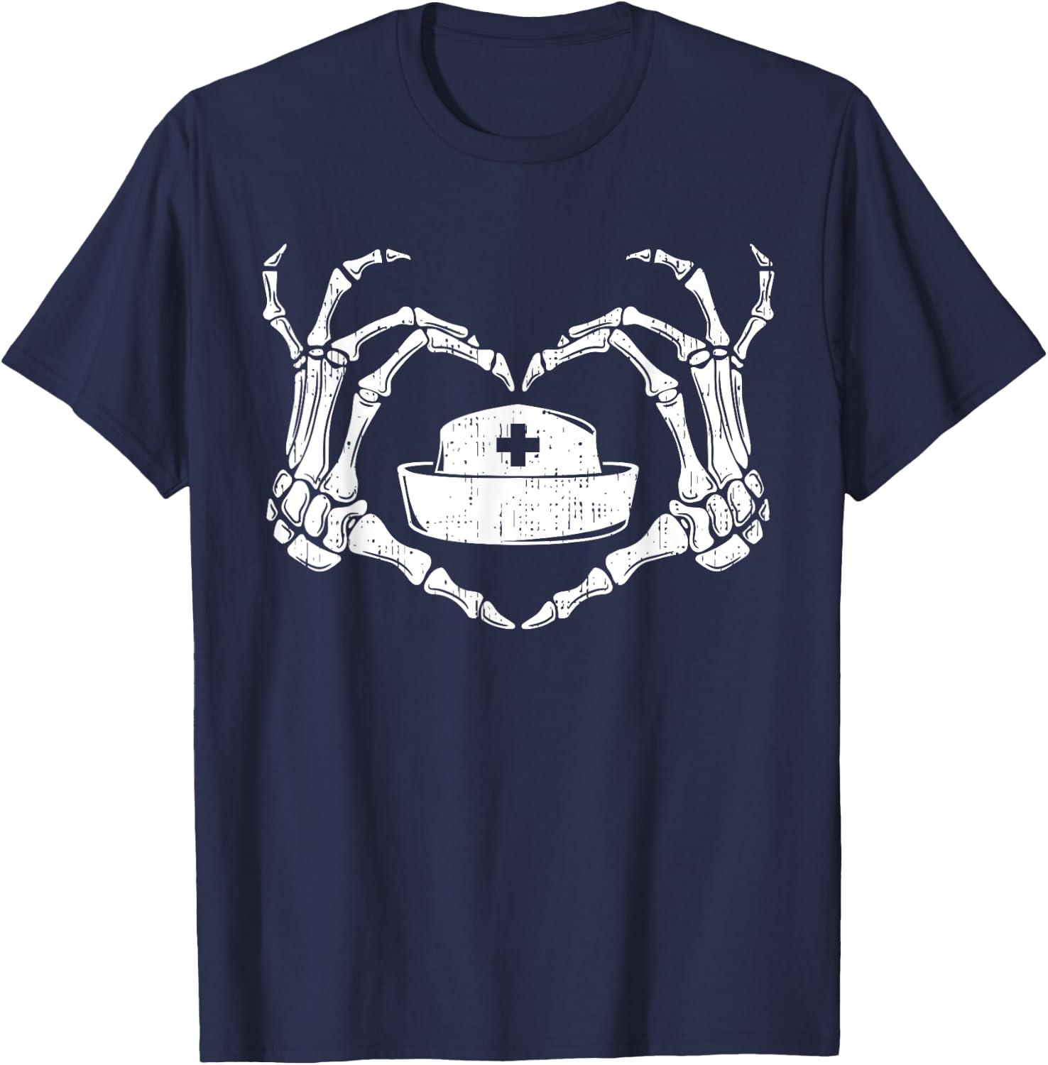 Skeleton Hand Heart Lazy Halloween Costume Funny Nurse RN T-Shirt - T-Shirt | Navy