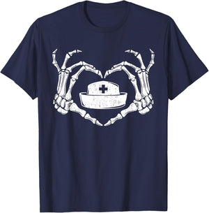 Skeleton Hand Heart Lazy Halloween Costume Funny Nurse RN T-Shirt - T-Shirt | Navy