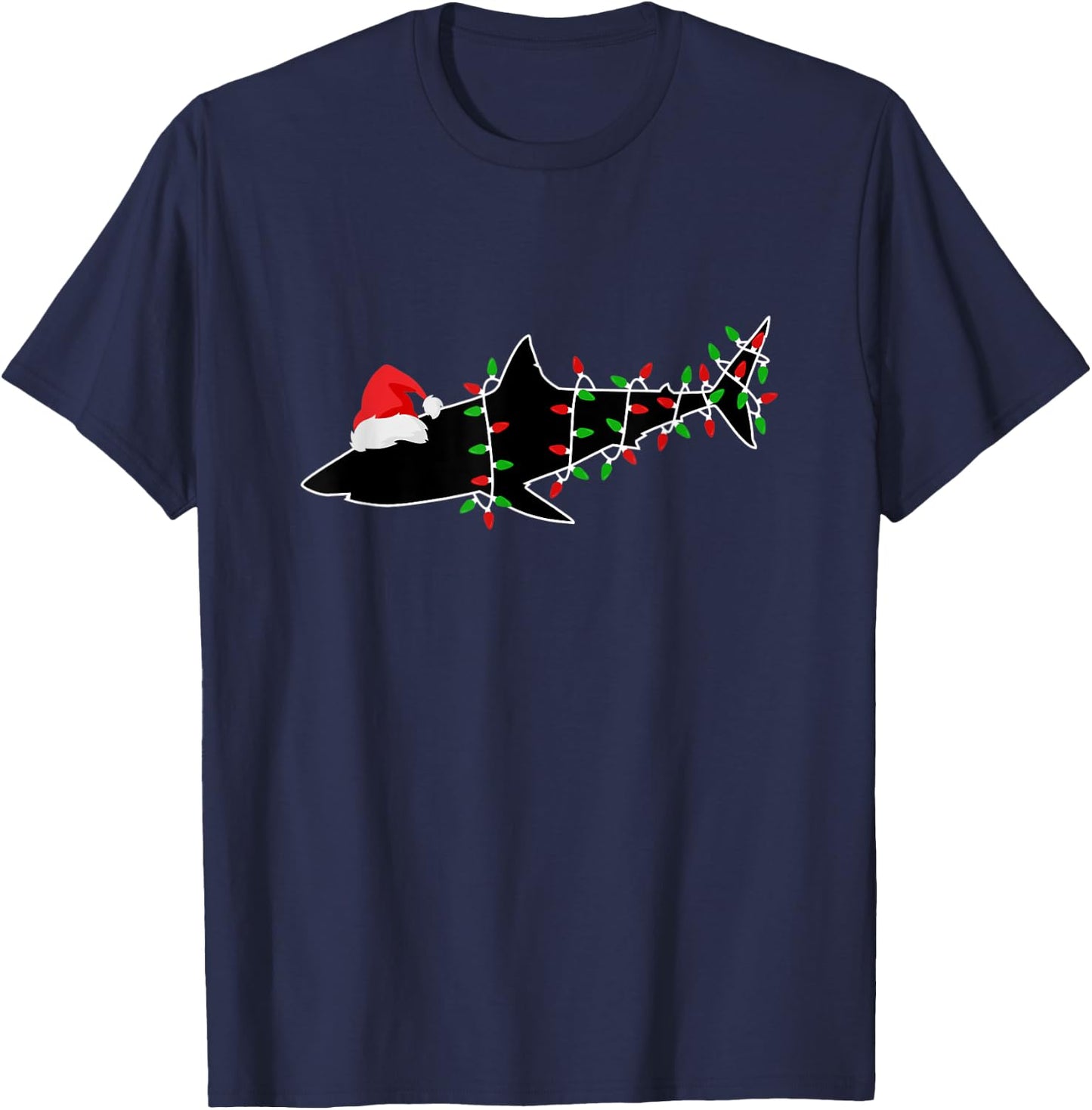 Shark Santa Christmas Tree Lights Xmas Sharks T-Shirt - T-Shirt | Navy