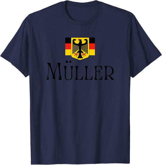 Müller Surname German Family Name Heraldic Eagle Flag T-Shirt - T-Shirt | Navy