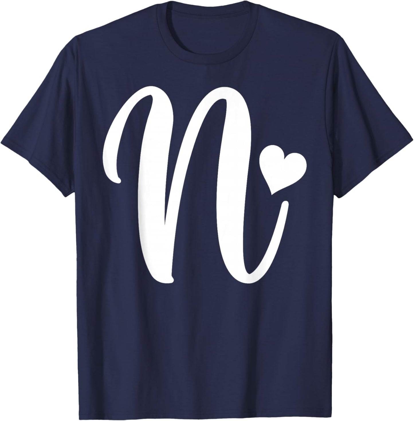 white letter N monogram initial minimalist heart graphic T-Shirt - T-Shirt | Navy