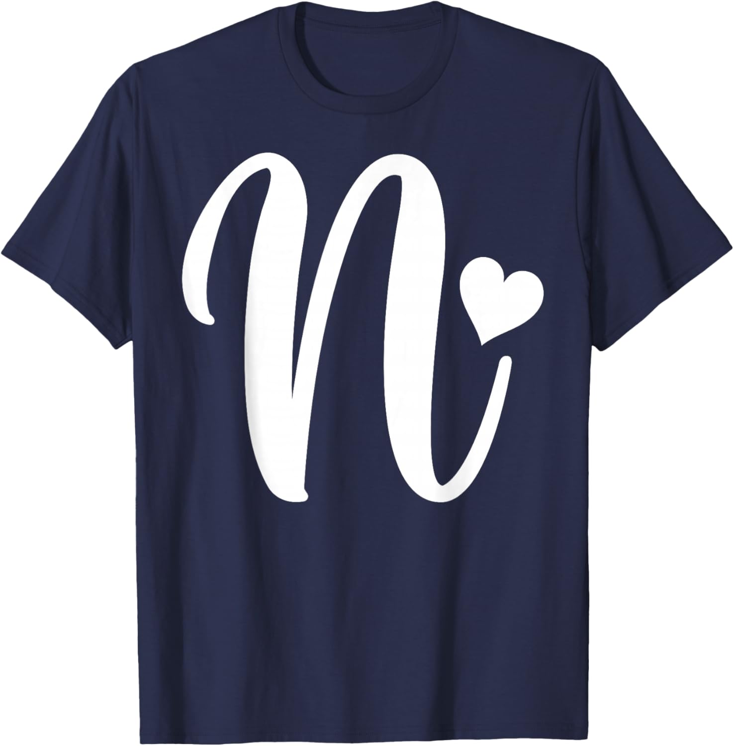 white letter N monogram initial minimalist heart graphic T-Shirt - T-Shirt | Navy