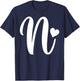 white letter N monogram initial minimalist heart graphic T-Shirt - T-Shirt | Navy