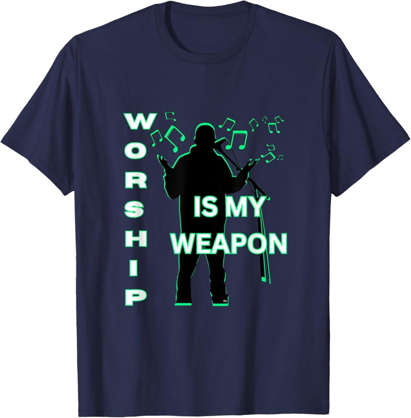Guy Singing WORSHIP IS MY WEAPON Worship Leader Gift T-Shirt - T-Shirt | Navy