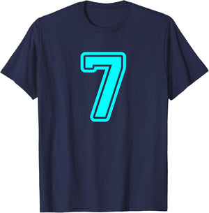 Number #7 Sport Cyan Varsity Number 7 T-Shirt - T-Shirt | Navy