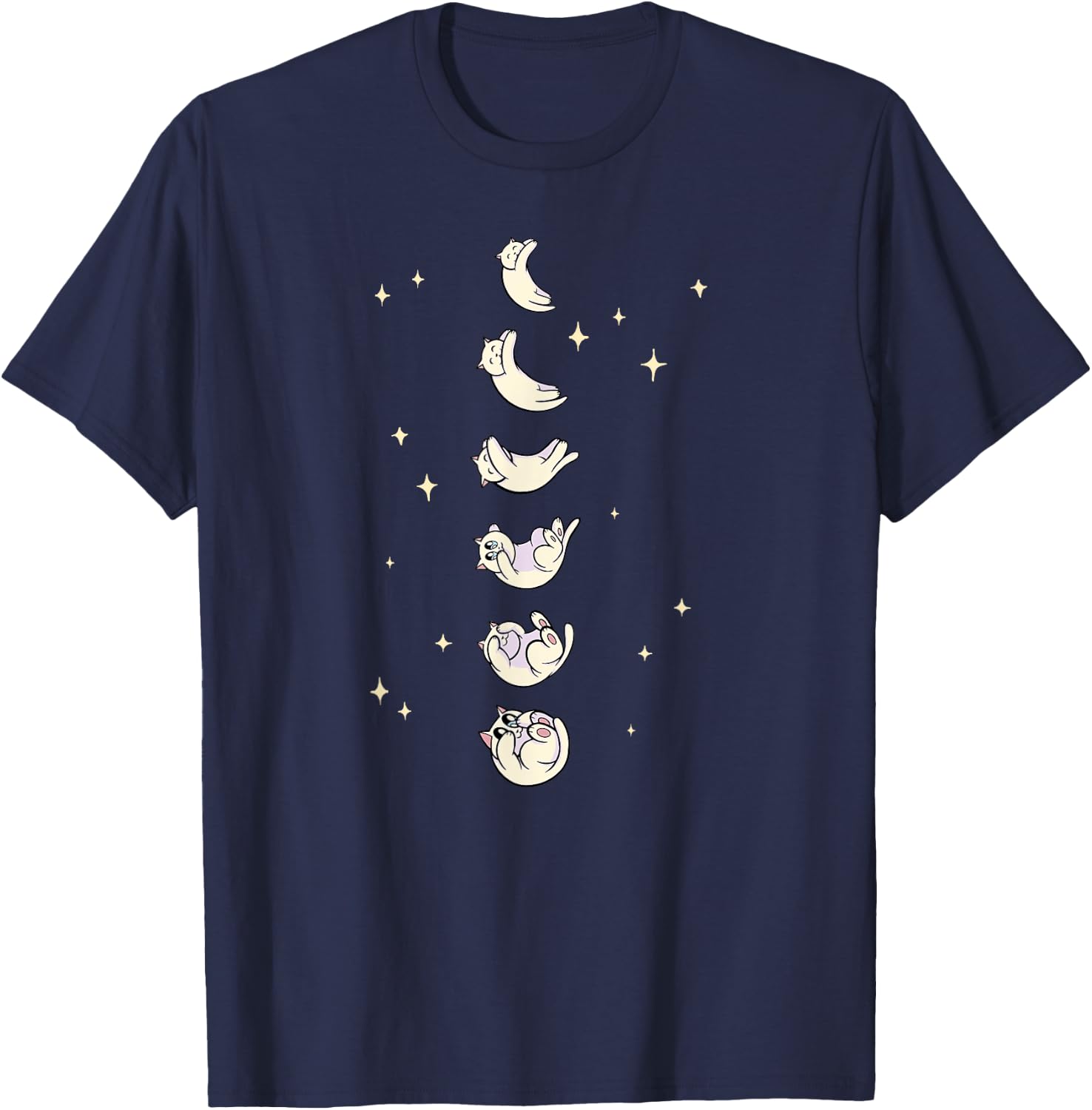 Anime Cat Phases of the Moon Cute T-Shirt - T-Shirt | Navy