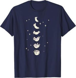 Anime Cat Phases of the Moon Cute T-Shirt - T-Shirt | Navy