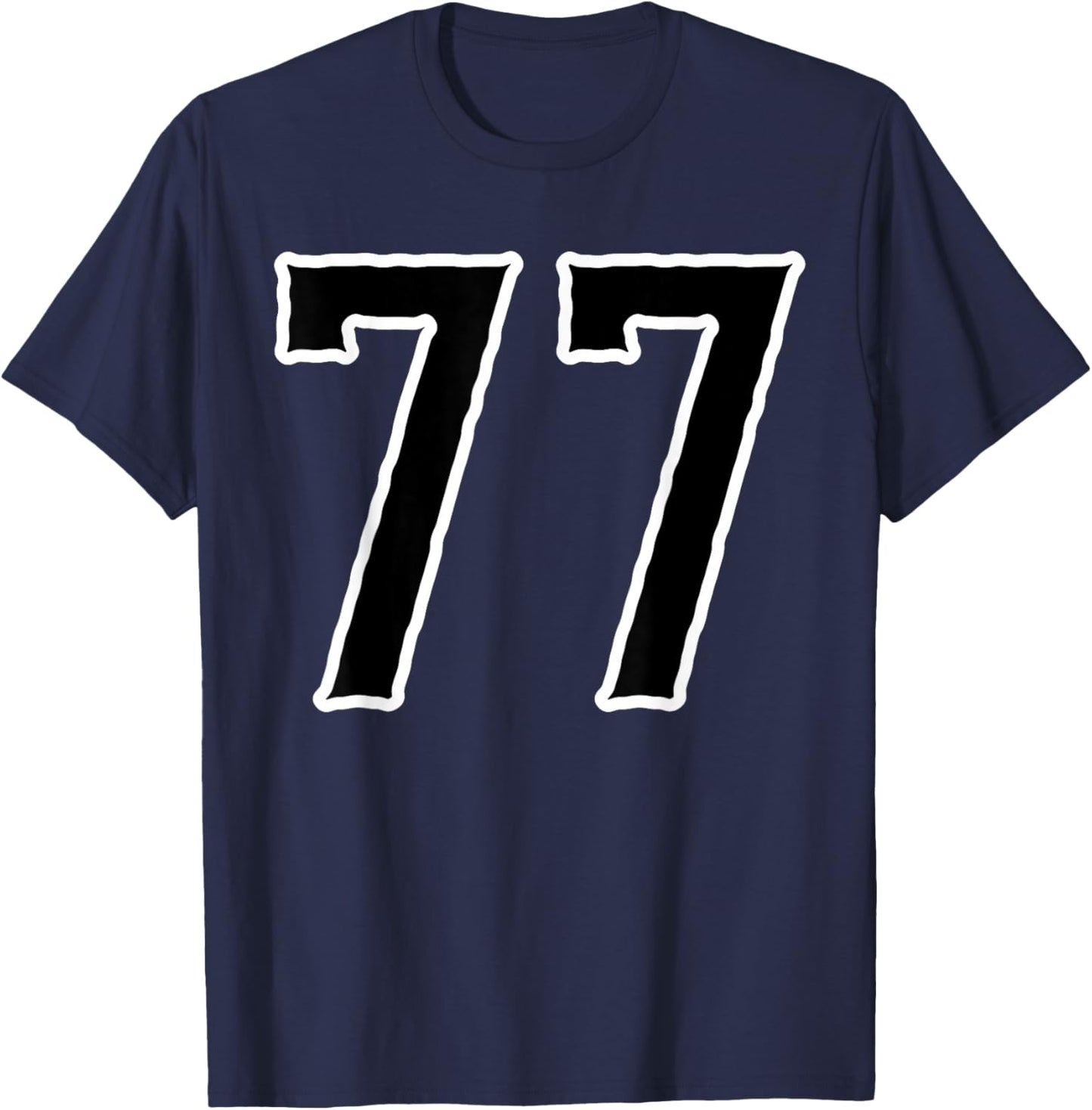 Number #77 White Black Sports Team T-Shirt - T-Shirt | Navy