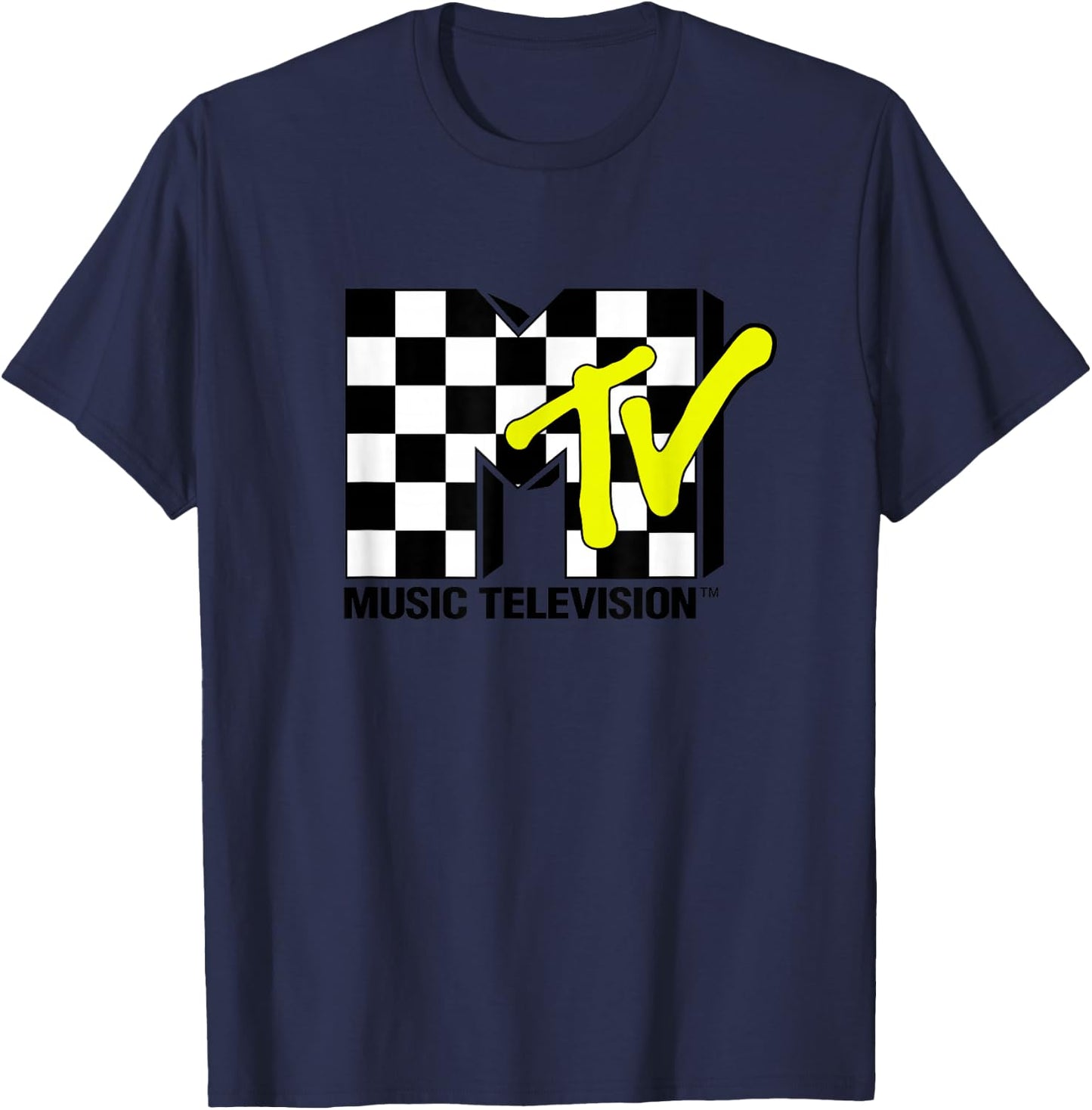 MTV Music Television Retro Eighties Neon Checkerboard Logo T-Shirt - T-Shirt | Navy